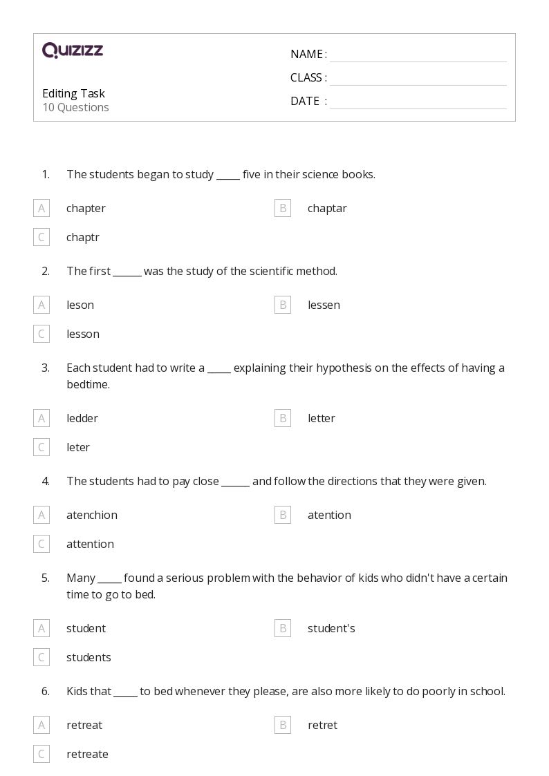 50+ Editing worksheets for 4th Grade on Quizizz Free & Printable