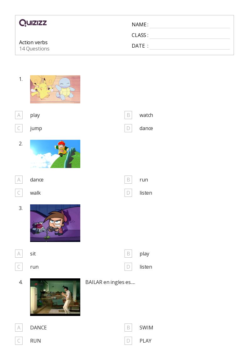 50+ Action Verbs worksheets for 4th Grade on Quizizz Free & Printable