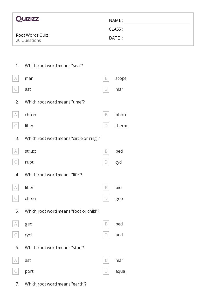 50+ Root Words worksheets for 5th Grade on Quizizz Free & Printable