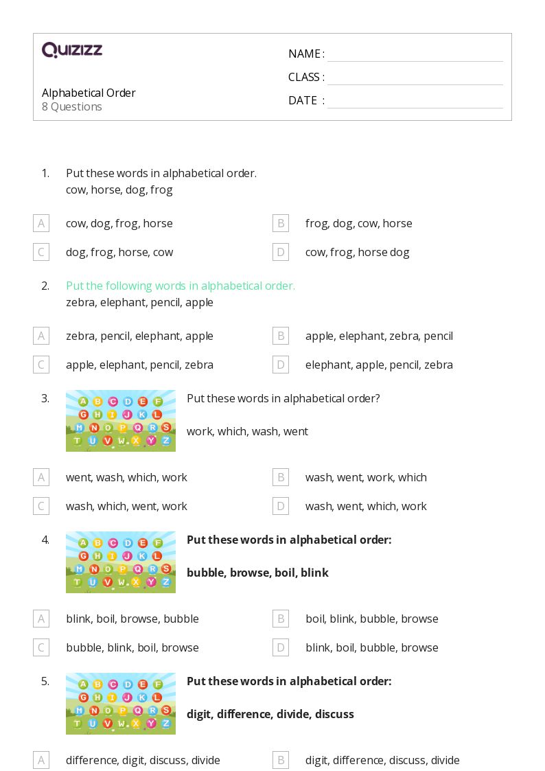 50+ Alphabetical Order worksheets for 2nd Grade on Quizizz Free & Printable