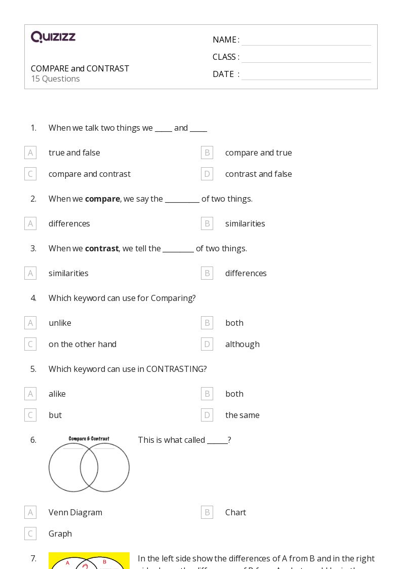 50+ Comparing and Contrasting worksheets for 3rd Class on Quizizz Free & Printable