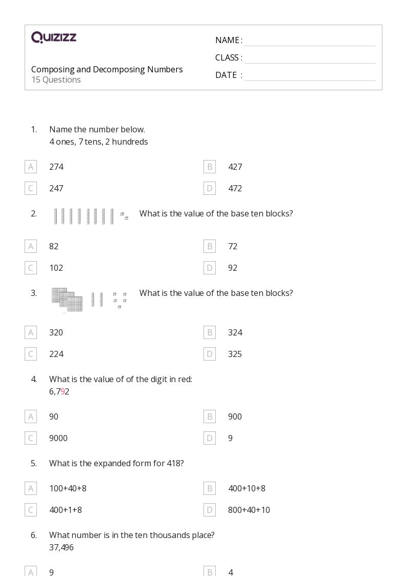 50+ Composing and Decomposing Numbers worksheets for 1st Grade on