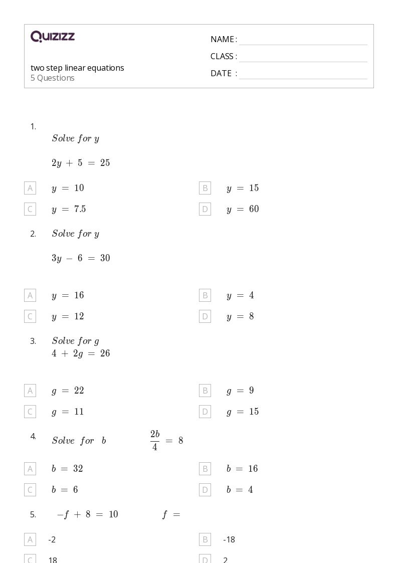 50+ Linear Equations worksheets for 5th Grade on Quizizz | Free & Printable