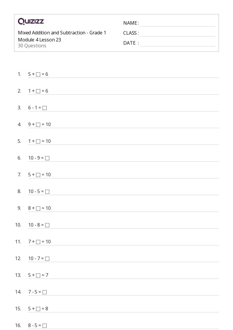 50+ Mixed Addition and Subtraction worksheets for 1st Grade on Quizizz