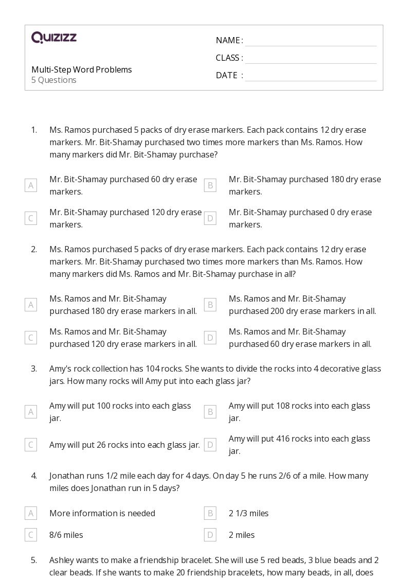50+ Multi-Step Word Problems worksheets for 5th Grade on Quizizz | Free