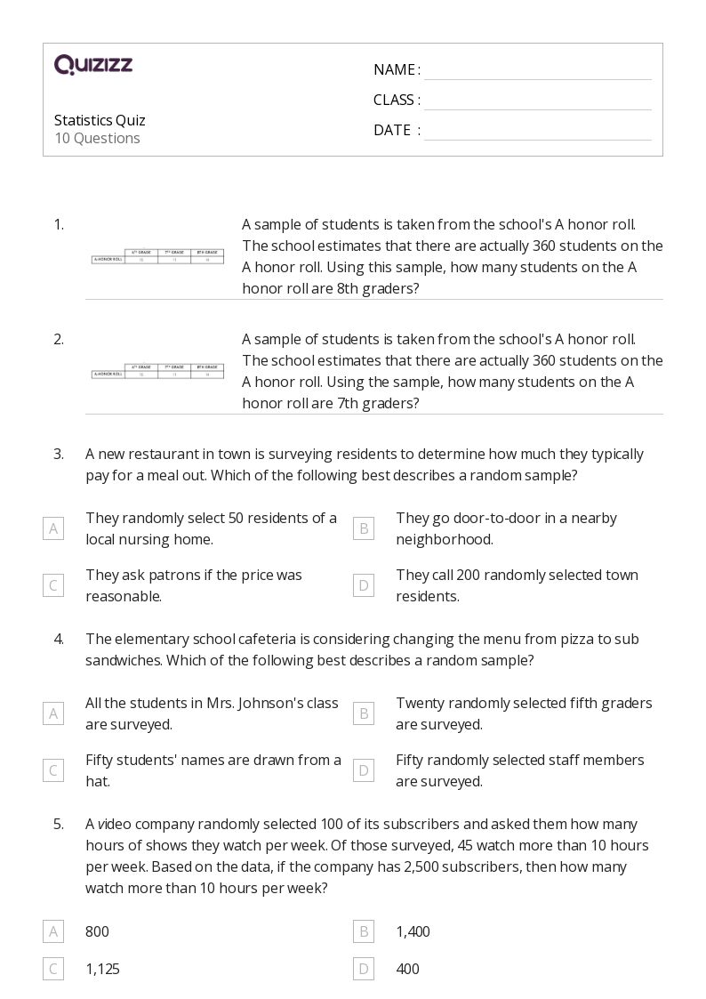 50+ Statistics worksheets for 7th Grade on Quizizz | Free & Printable