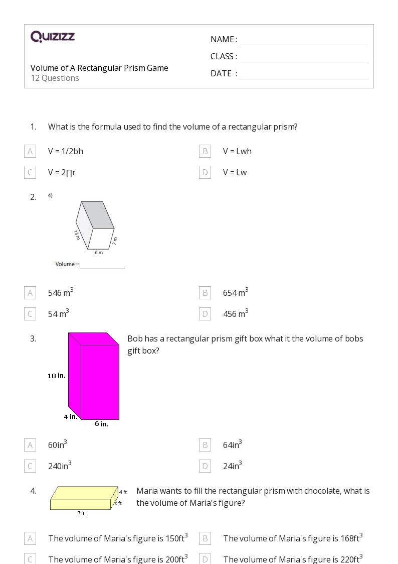 50+ Volume of a Rectangular Prism worksheets for 7th Class on Quizizz Free & Printable