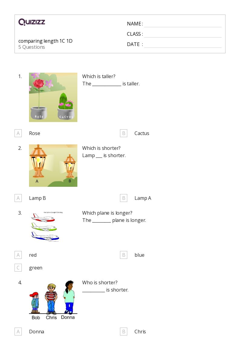 50+ Comparing Length worksheets for Grade 1 on Quizizz Free & Printable