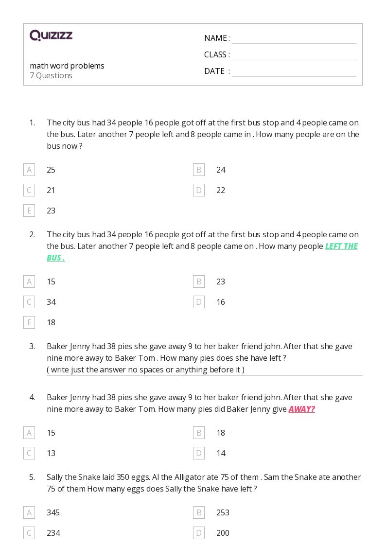 50+ Math Word Problems worksheets for 3rd Class on Quizizz Free & Printable