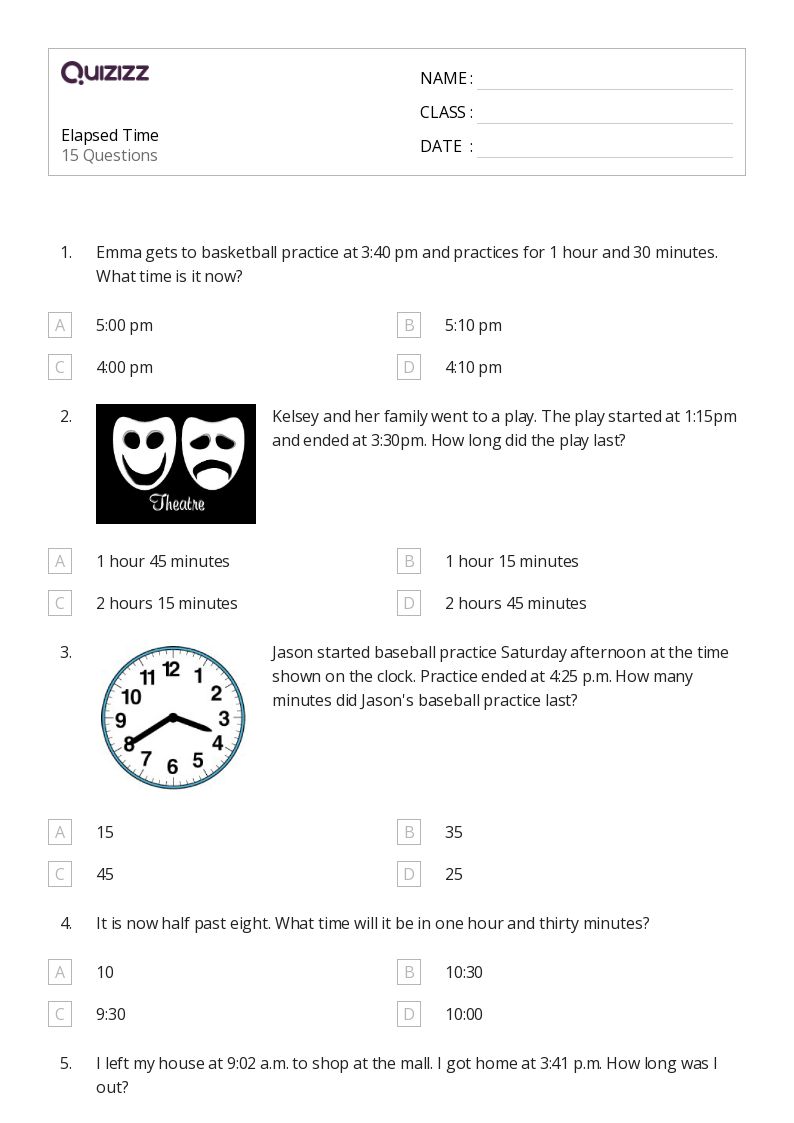50+ Elapsed Time worksheets for 4th Class on Quizizz Free & Printable