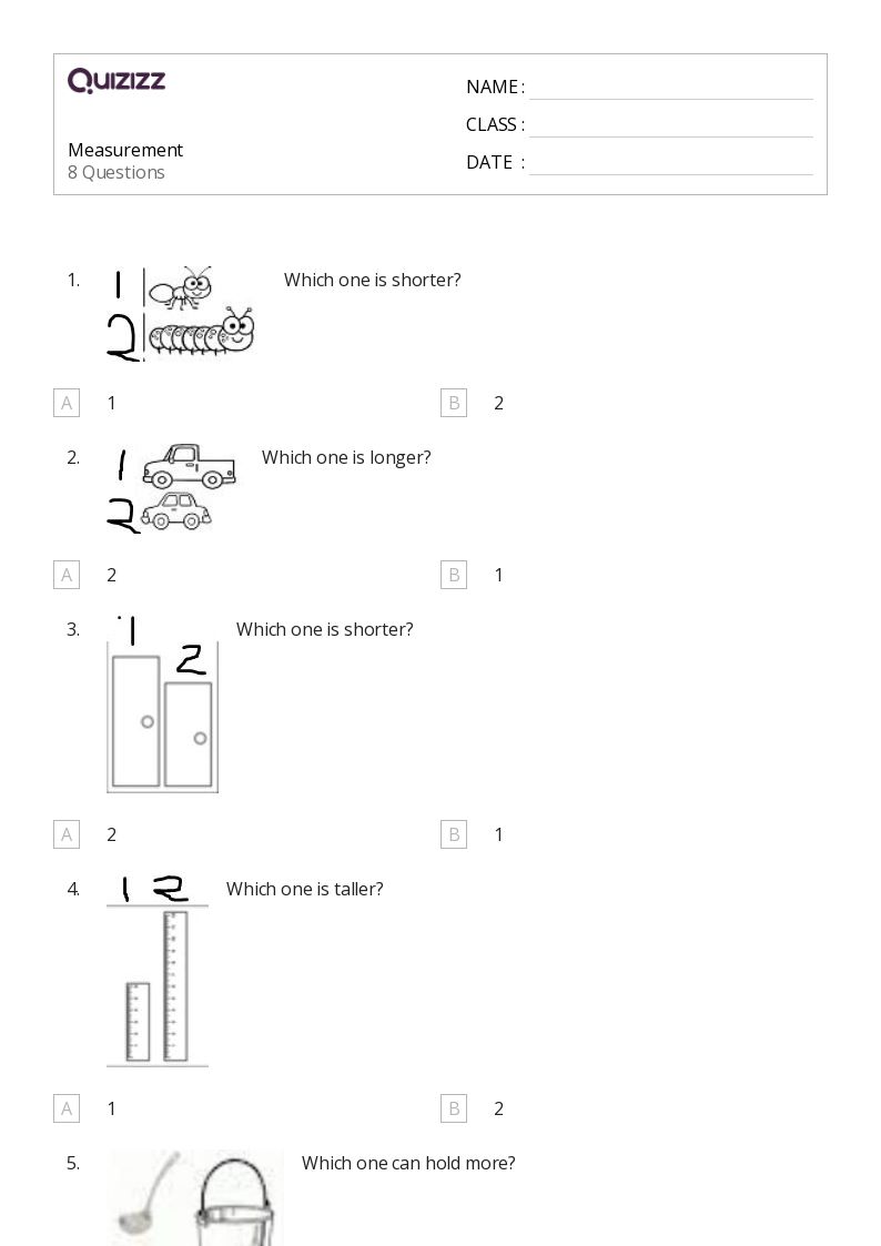 50+ Measurement worksheets for Kindergarten on Quizizz Free & Printable