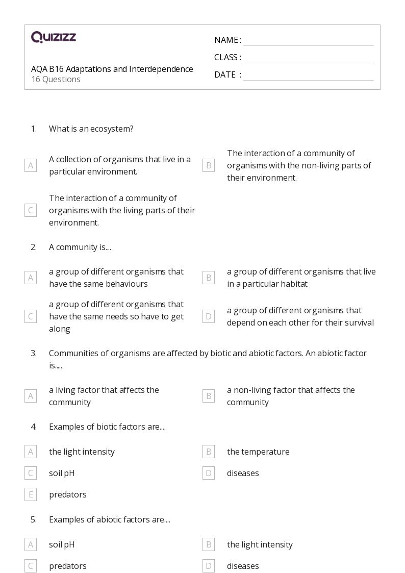 50+ animal adaptations worksheets for 11th Year on Quizizz Free & Printable