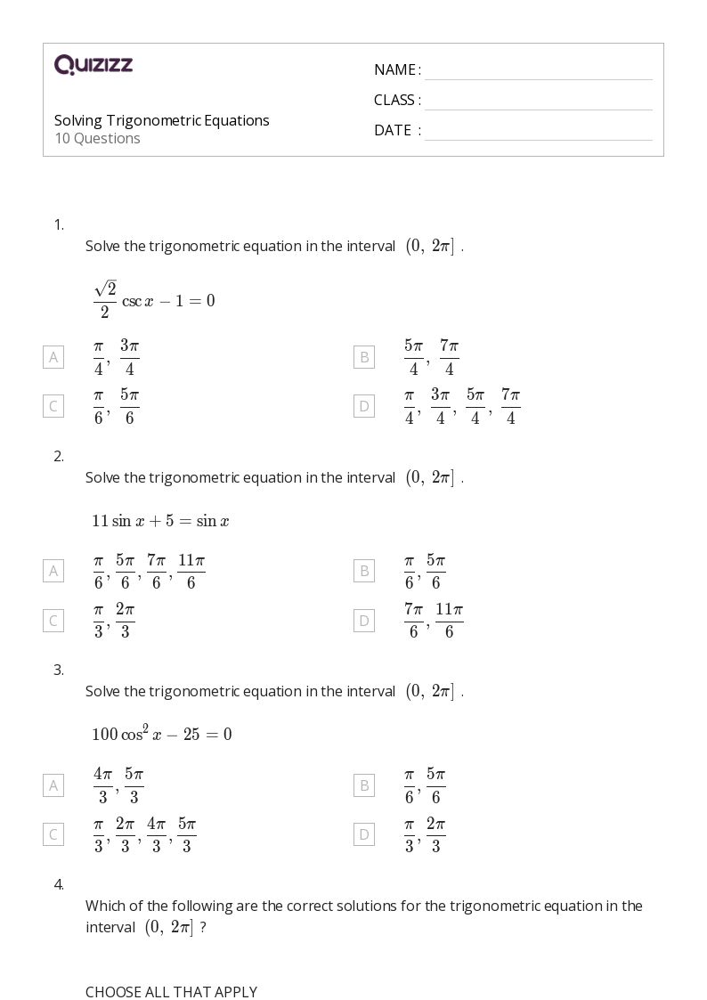 50+ trigonometric equations worksheets for 11th Year on Quizizz | Free