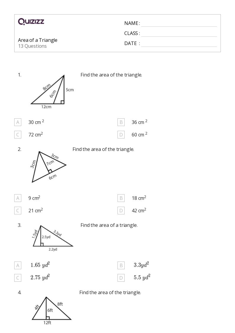 50+ Area of a Triangle worksheets for 6th Grade on Quizizz Free & Printable
