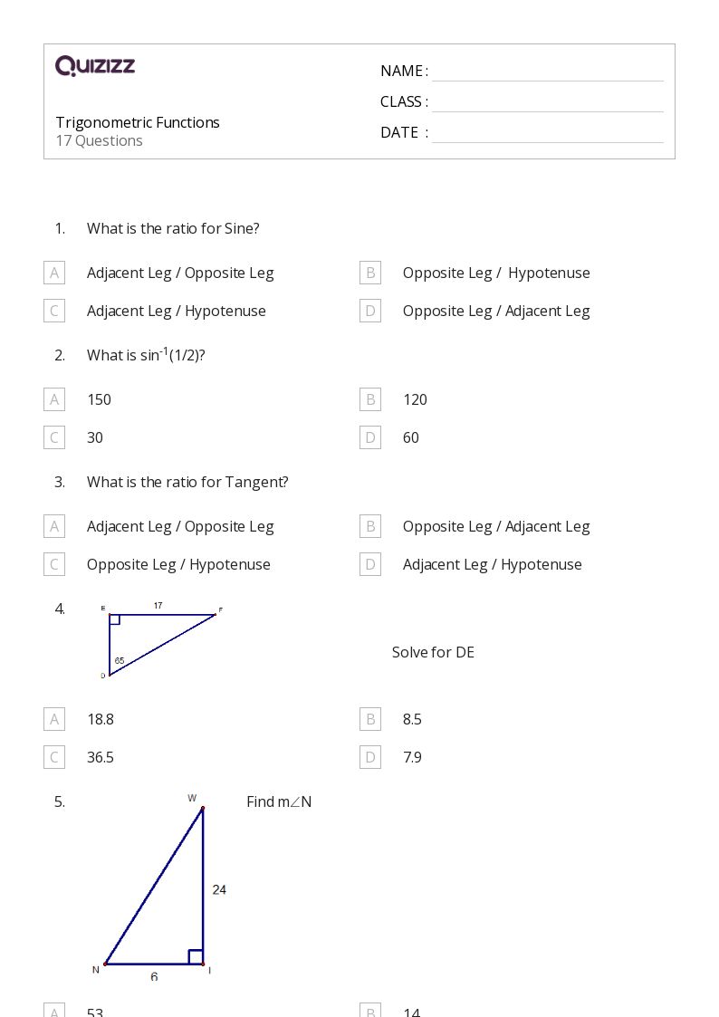 50+ Trigonometric Functions worksheets on Quizizz Free & Printable