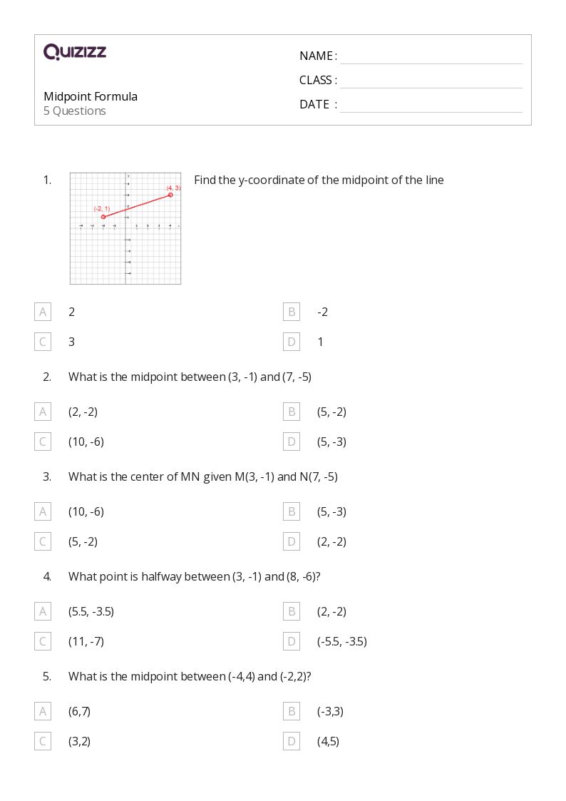 50+ midpoint formula worksheets on Quizizz | Free & Printable