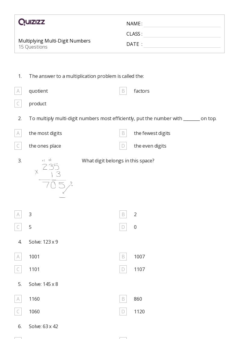 50+ MultiDigit Numbers worksheets for 4th Grade on Quizizz Free & Printable