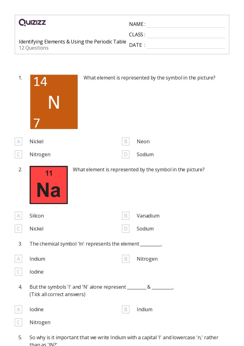 Printable periodic table Worksheets Quizizz