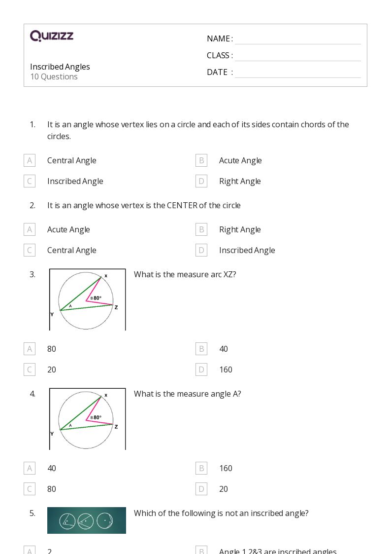 50+ inscribed angles worksheets for 10th Grade on Quizizz Free & Printable