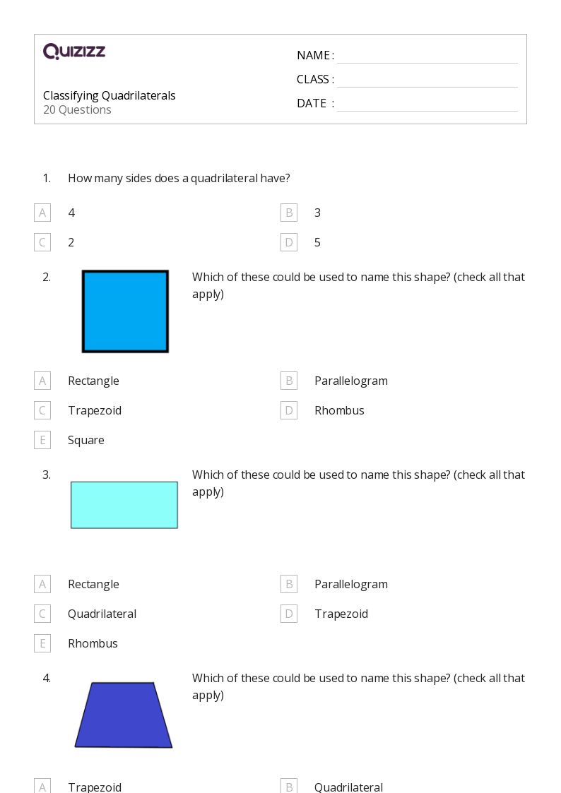 50+ Classifying Quadrilaterals worksheets for 4th Grade on Quizizz