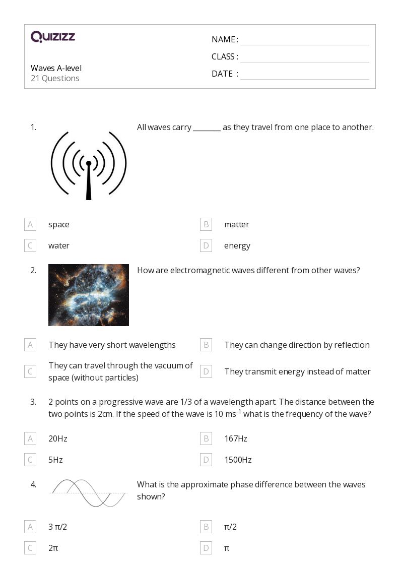 Printable oscillations and mechanical waves Worksheets for Year 11