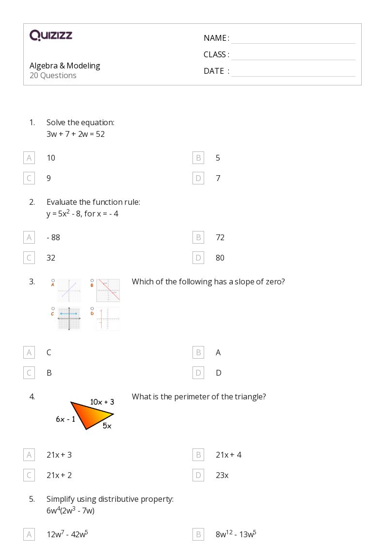 Printable Algebra Worksheets Quizizz