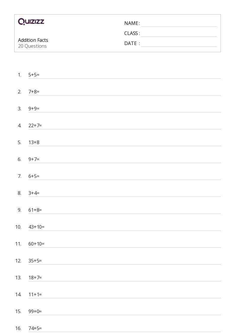 50+ Addition Facts worksheets for 3rd Grade on Quizizz Free & Printable