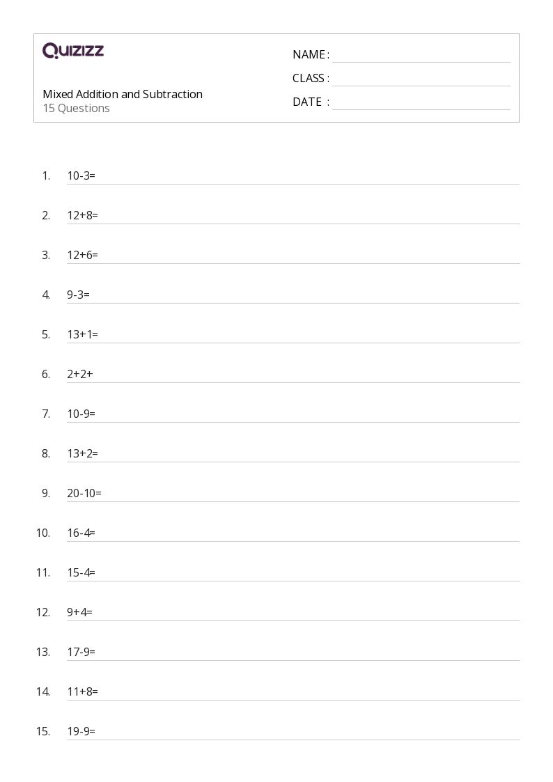 50+ Mixed Addition and Subtraction worksheets for 1st Class on Quizizz