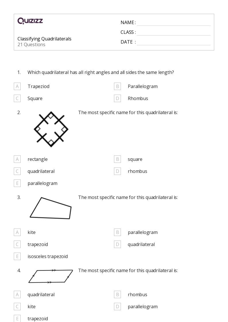 50+ Classifying Quadrilaterals worksheets for 7th Class on Quizizz