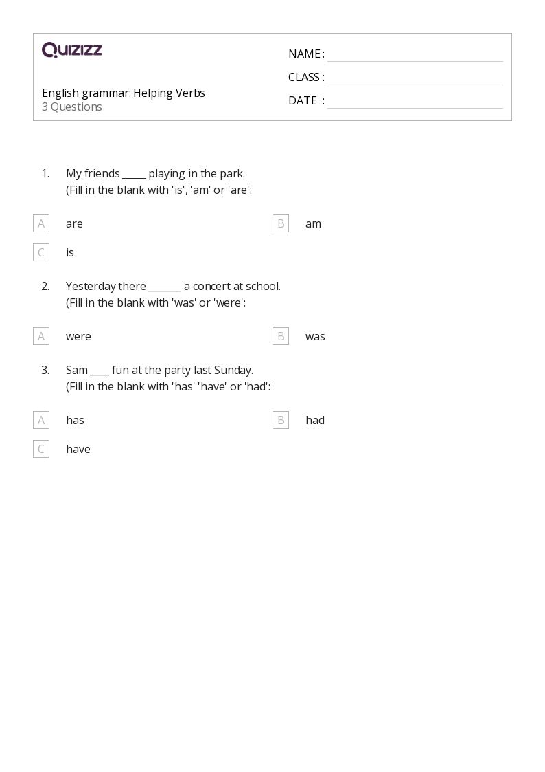 50+ Helping Verbs worksheets for 2nd Grade on Quizizz Free & Printable