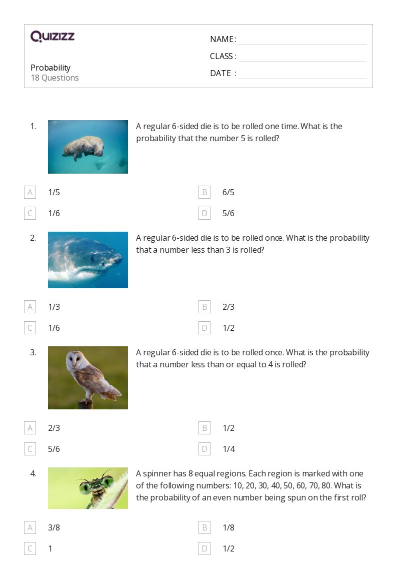 50+ Probability worksheets for 6th Grade on Quizizz | Free & Printable