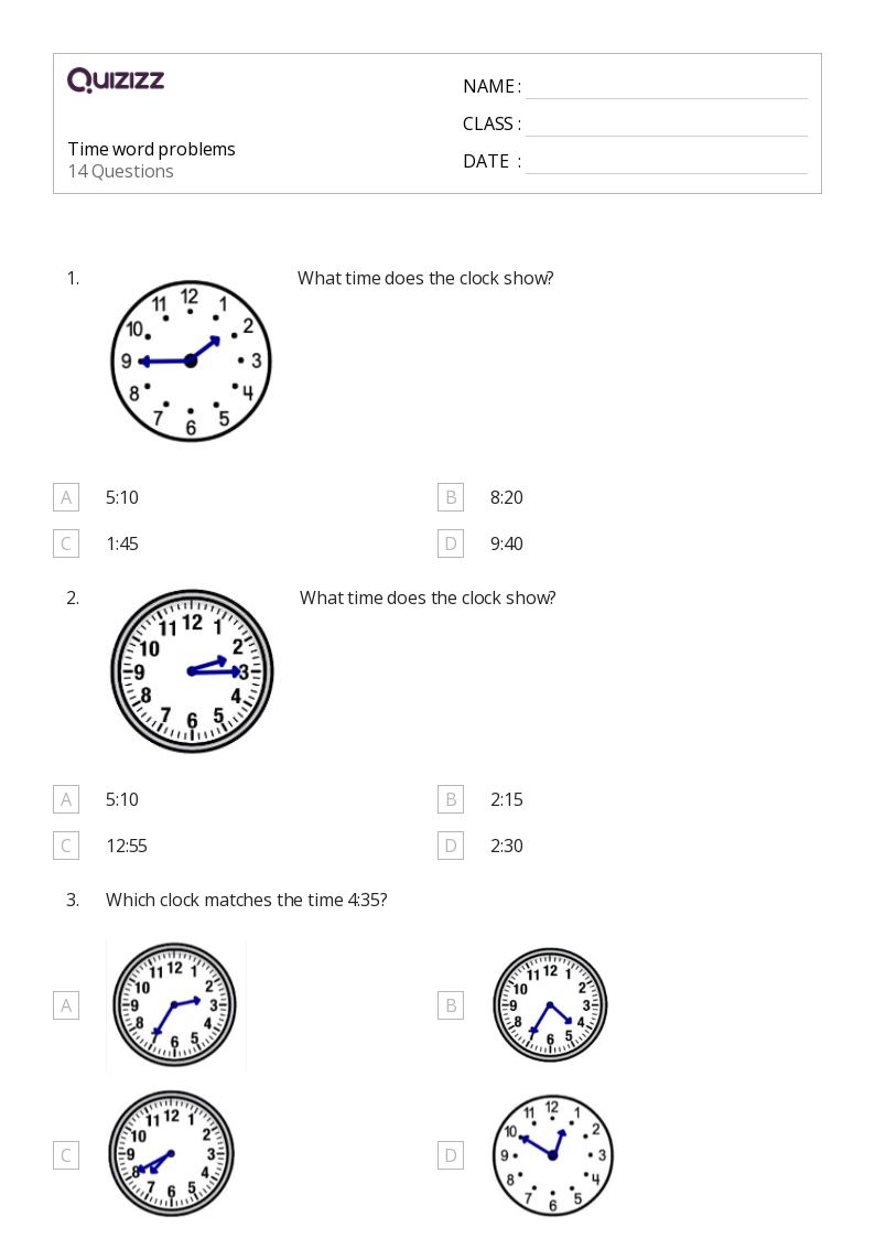 50+ Time Word Problems worksheets for 2nd Class on Quizizz Free