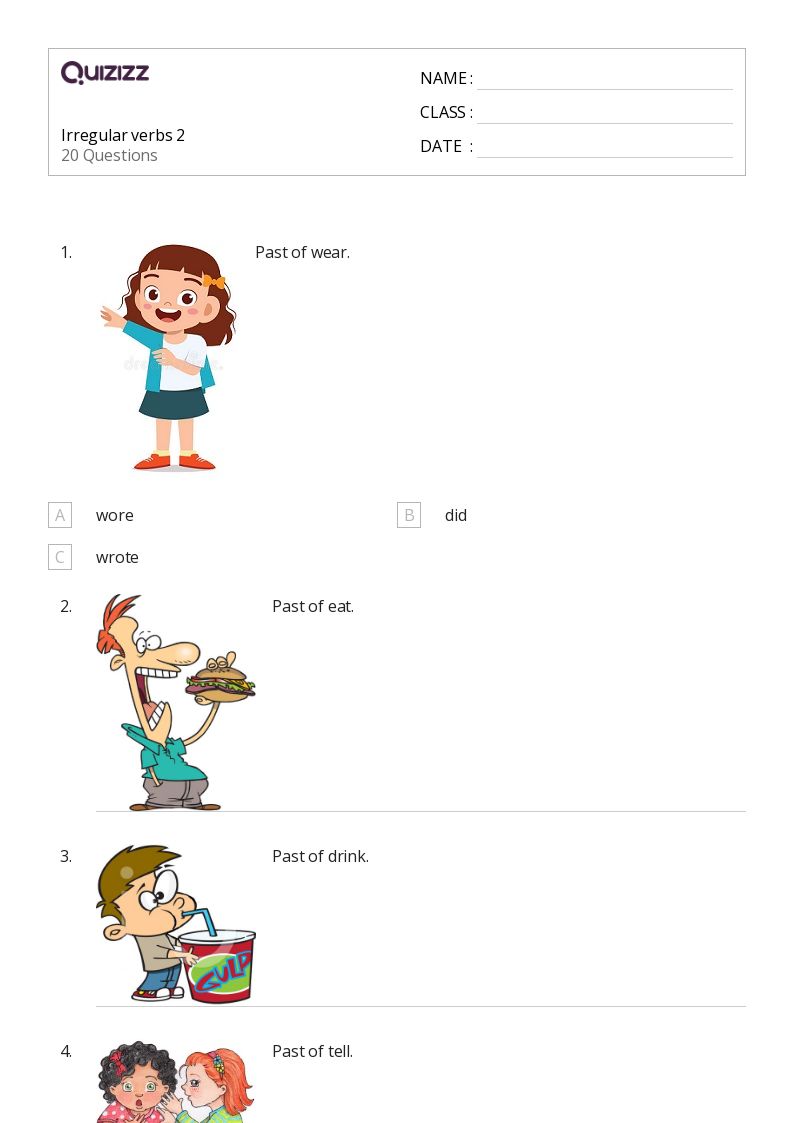 50+ Irregular Verbs worksheets for 2nd Grade on Quizizz | Free & Printable