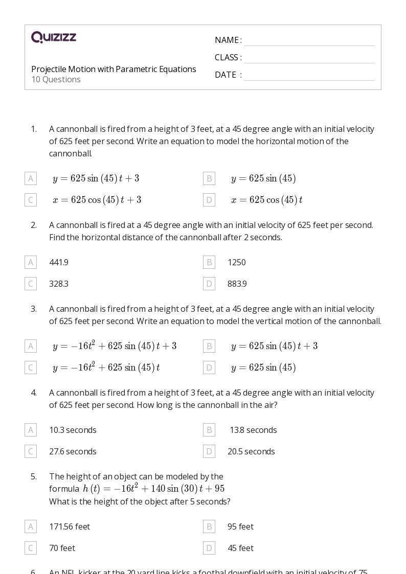 50+ projectile motion worksheets for 9th Grade on Quizizz Free