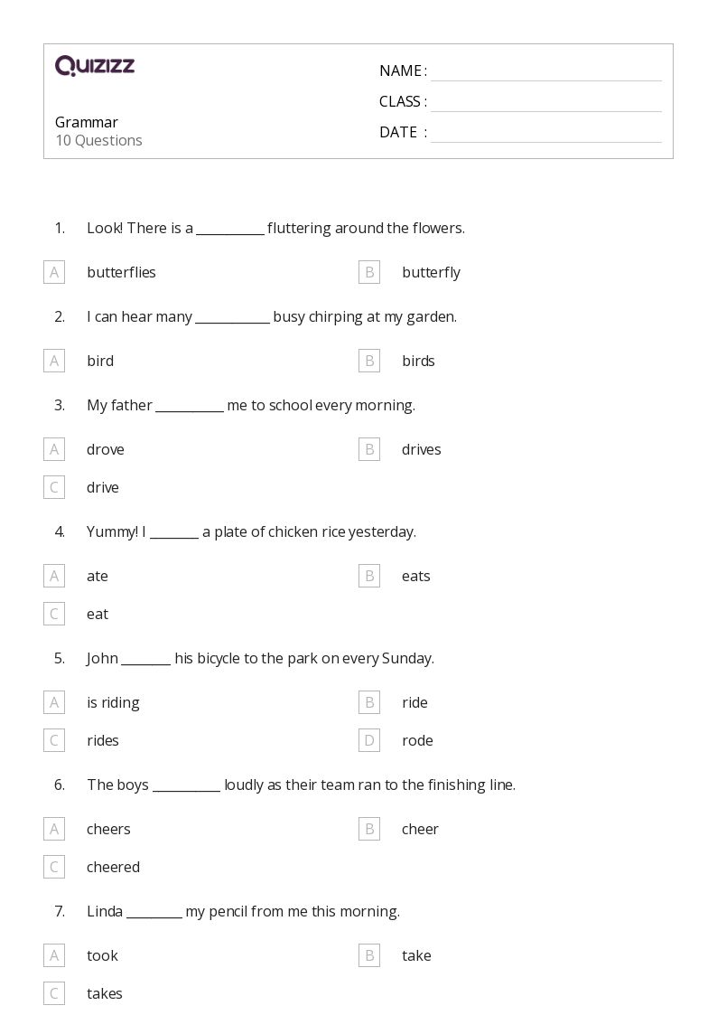 50+ Grammar worksheets for 1st Class on Quizizz Free & Printable