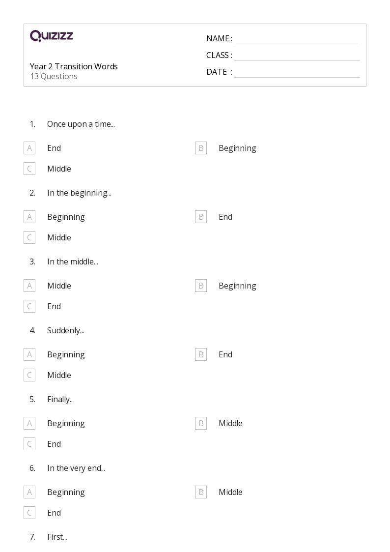 50+ Transition Words worksheets for 2nd Grade on Quizizz Free & Printable