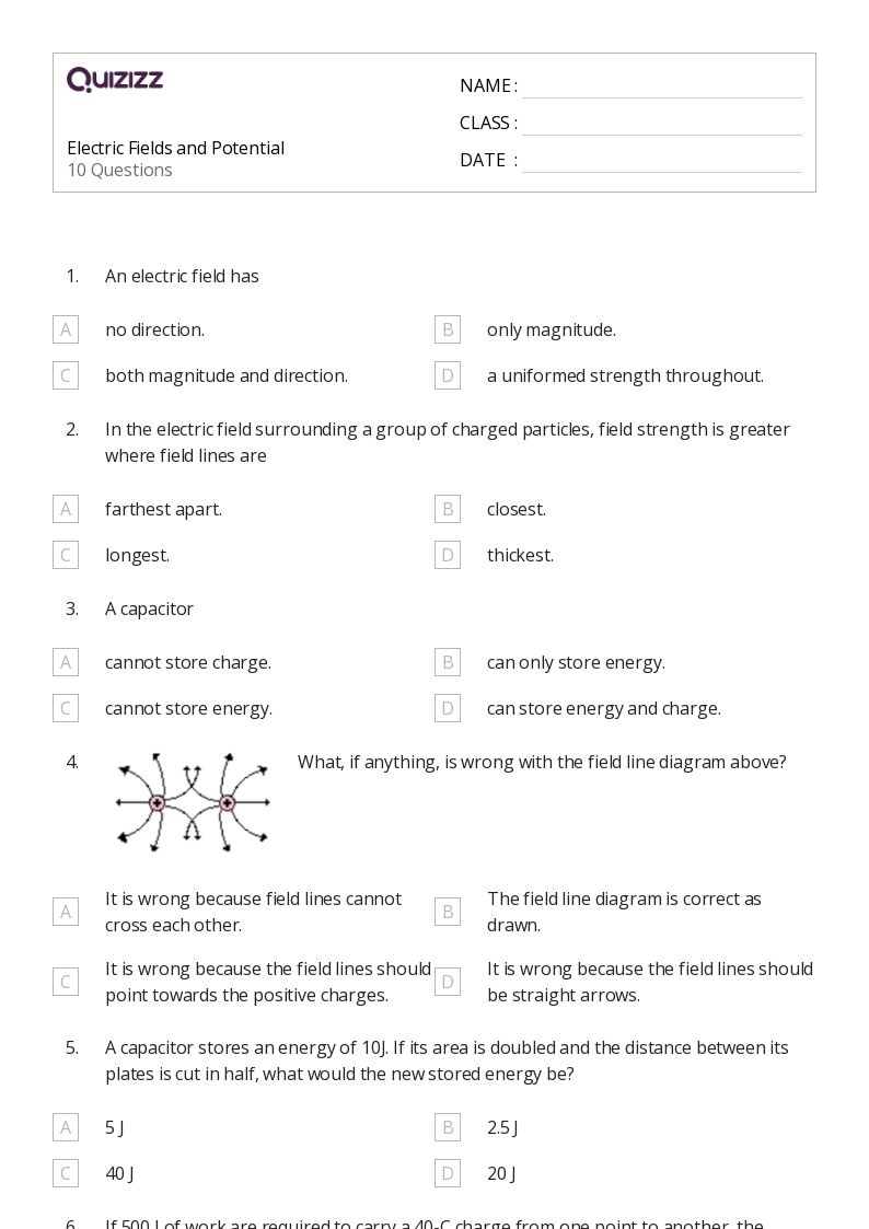50+ electric charge field and potential worksheets for 9th Year on Quizizz Free & Printable