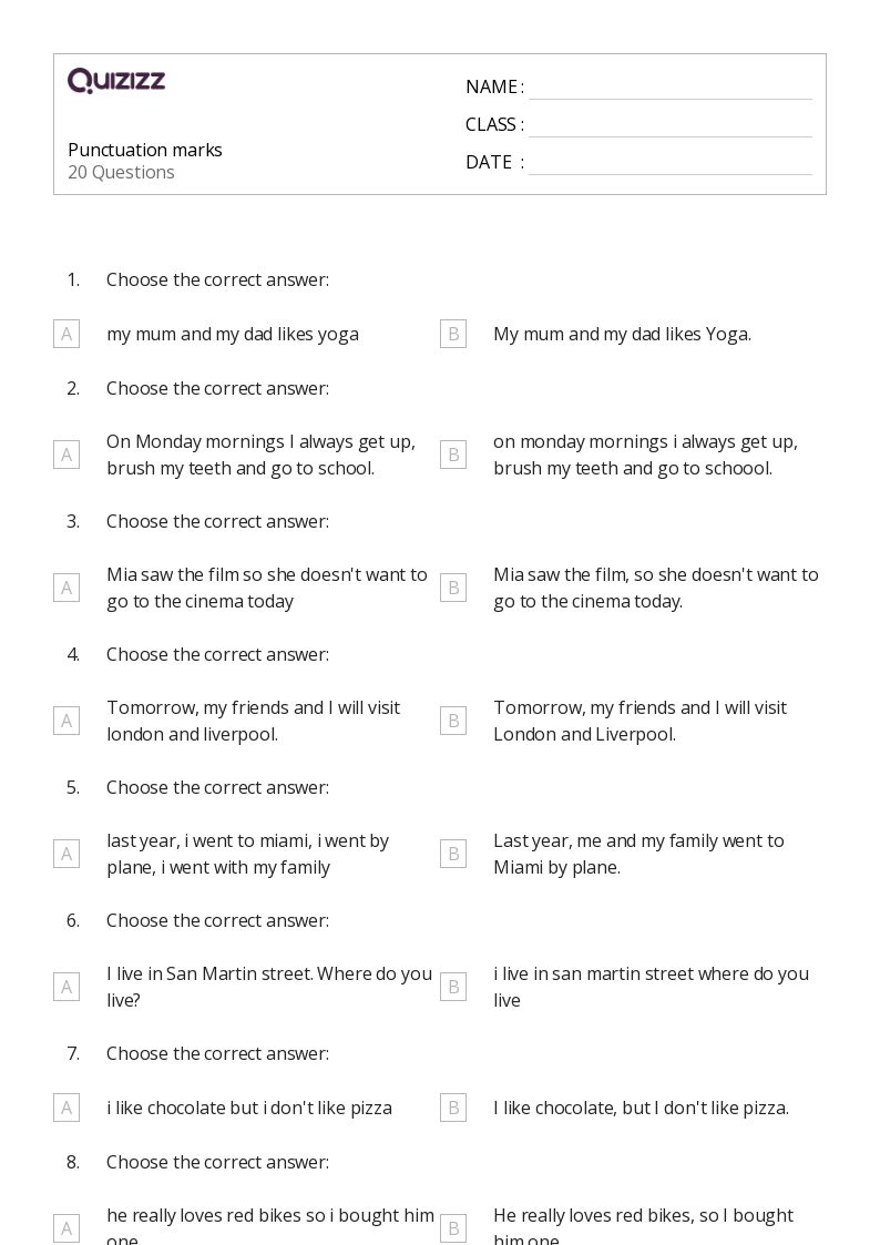 50+ Punctuation worksheets for 7th Class on Quizizz Free & Printable
