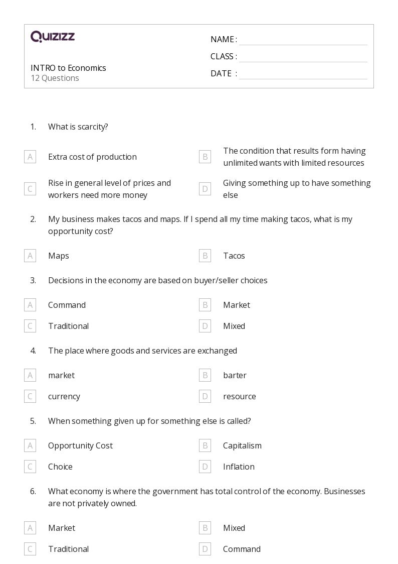 50+ Economics worksheets for 5th Grade on Quizizz | Free & Printable