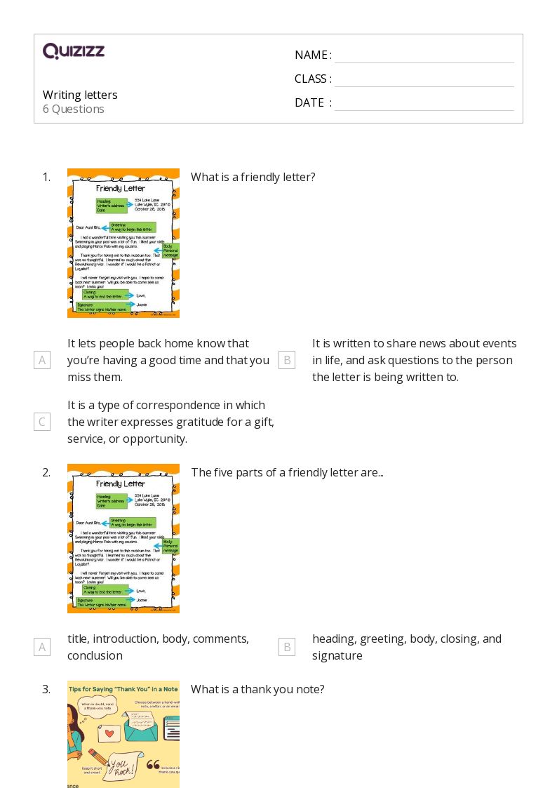 50+ Writing Letters worksheets for 3rd Grade on Quizizz Free & Printable
