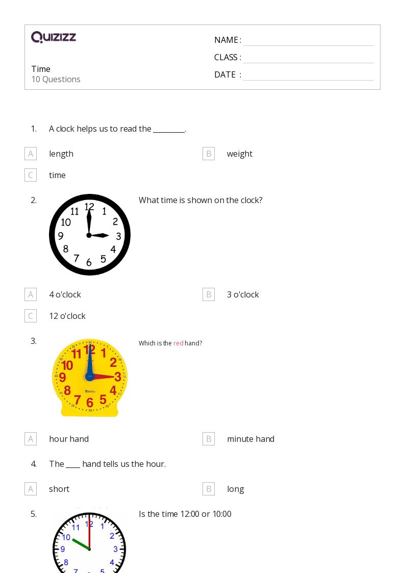 50+ Time worksheets on Quizizz Free & Printable