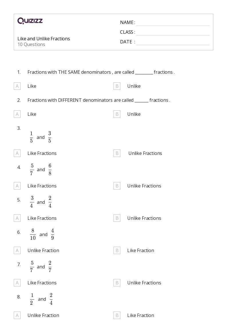 50+ Adding Fractions with Unlike Denominators worksheets for