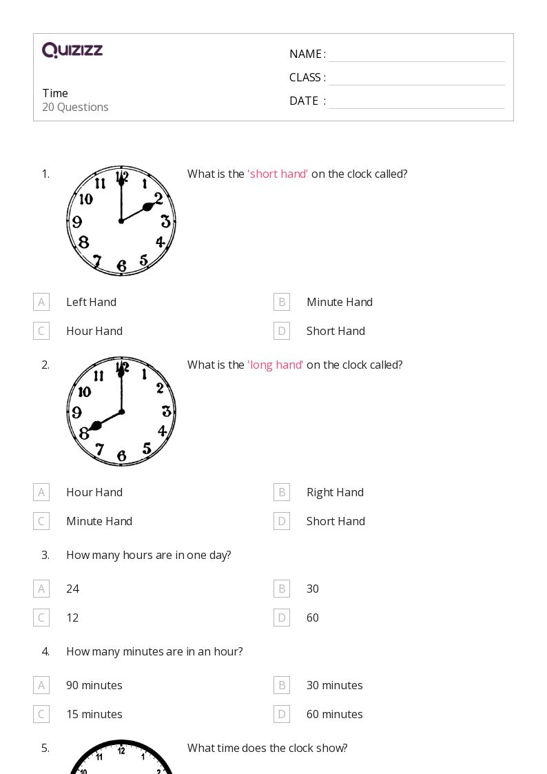 50+ Time worksheets for 5th Class on Quizizz Free & Printable