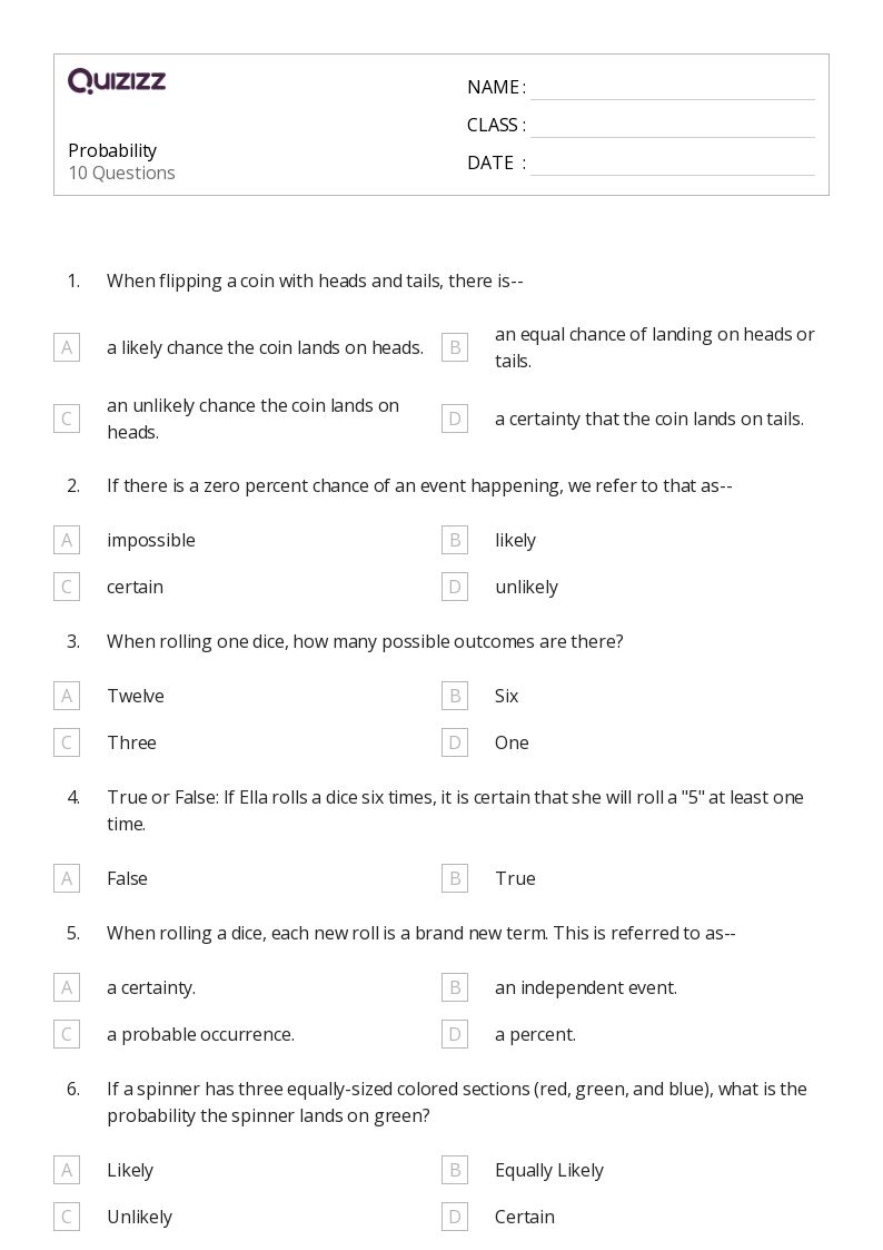 50+ Probability worksheets for 3rd Grade on Quizizz Free & Printable