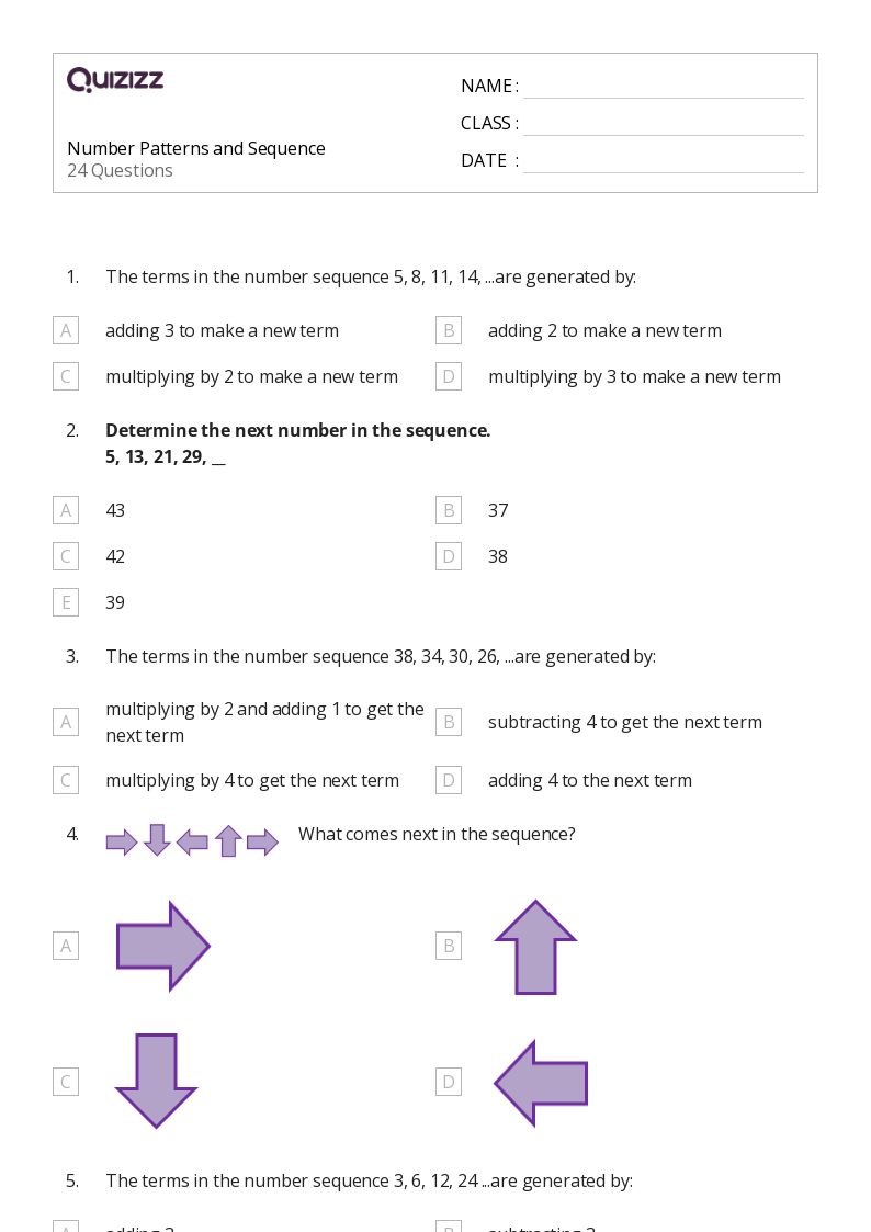50+ Number Patterns worksheets for 5th Grade on Quizizz Free & Printable