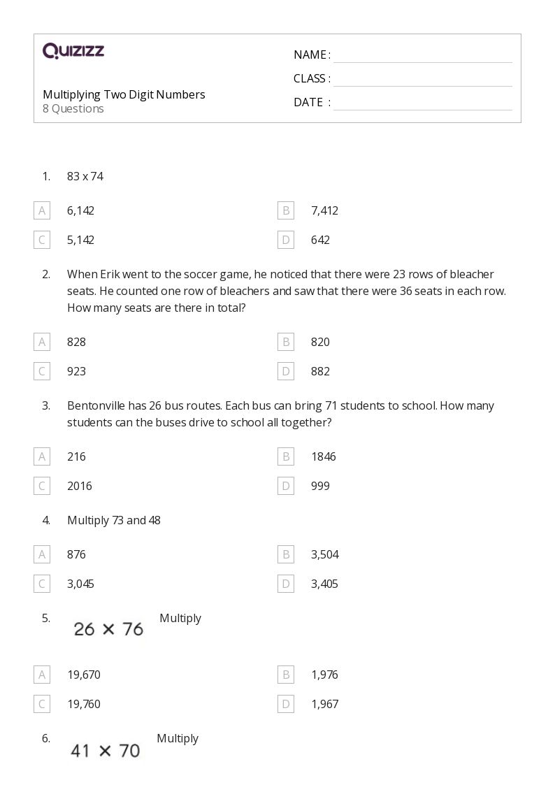 50+ TwoDigit Numbers worksheets for 6th Class on Quizizz Free & Printable