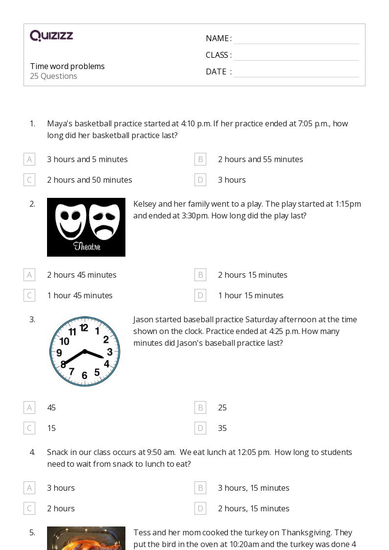 50+ Time Word Problems worksheets for 6th Class on Quizizz Free