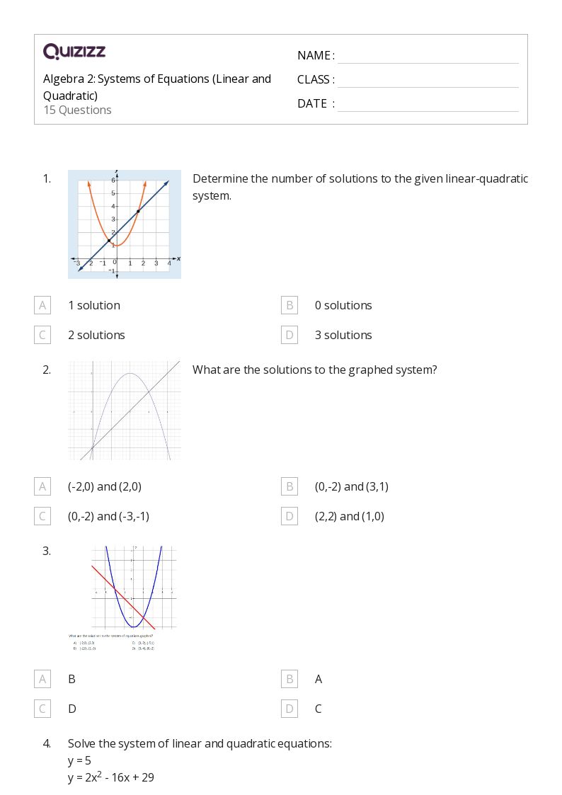 50+ System of Equations and Quadratic worksheets for 10th Year on Quizizz Free & Printable