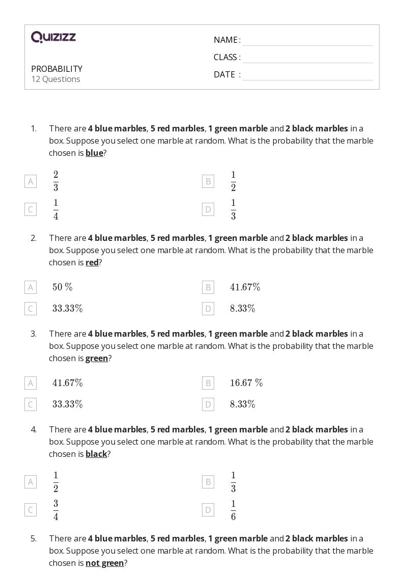 50+ Probability worksheets for 8th Class on Quizizz Free & Printable