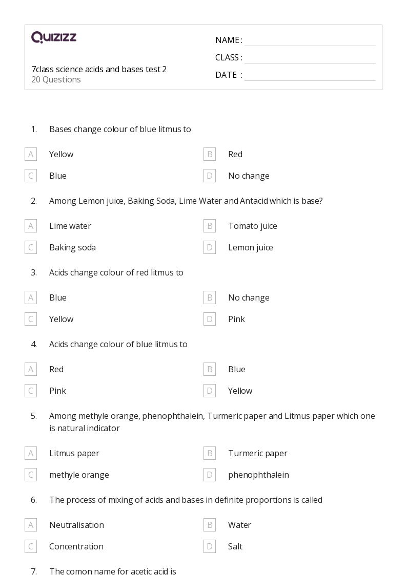 Printable Acids and Bases Worksheets | Quizizz